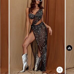 12th Tribe Valeria Black Rhinestone Maxi Dress - Women’s Size M/L